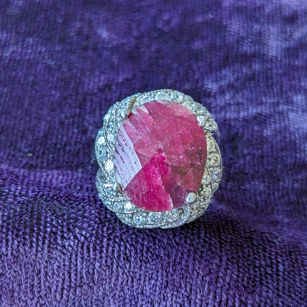 New 925 Sterling Silver Statement Ring With Natural Red Ruby, Size 5